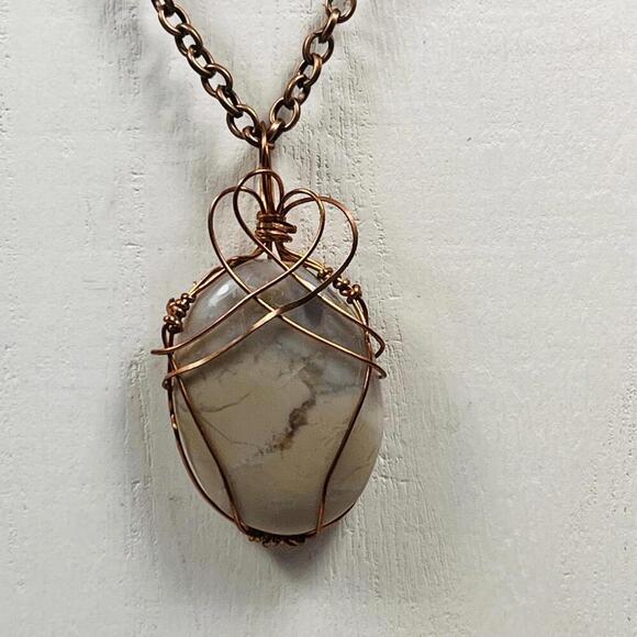 Handmade Wire Wrapped agate oval cabochon Stone Necklace Pendant - Picture 1 of 3